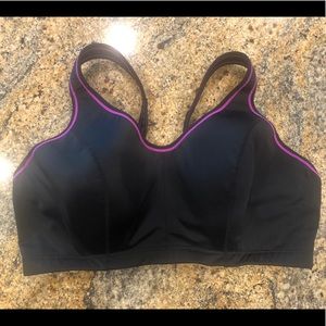 Cacique Sport Bra 44DD black with Purple trim